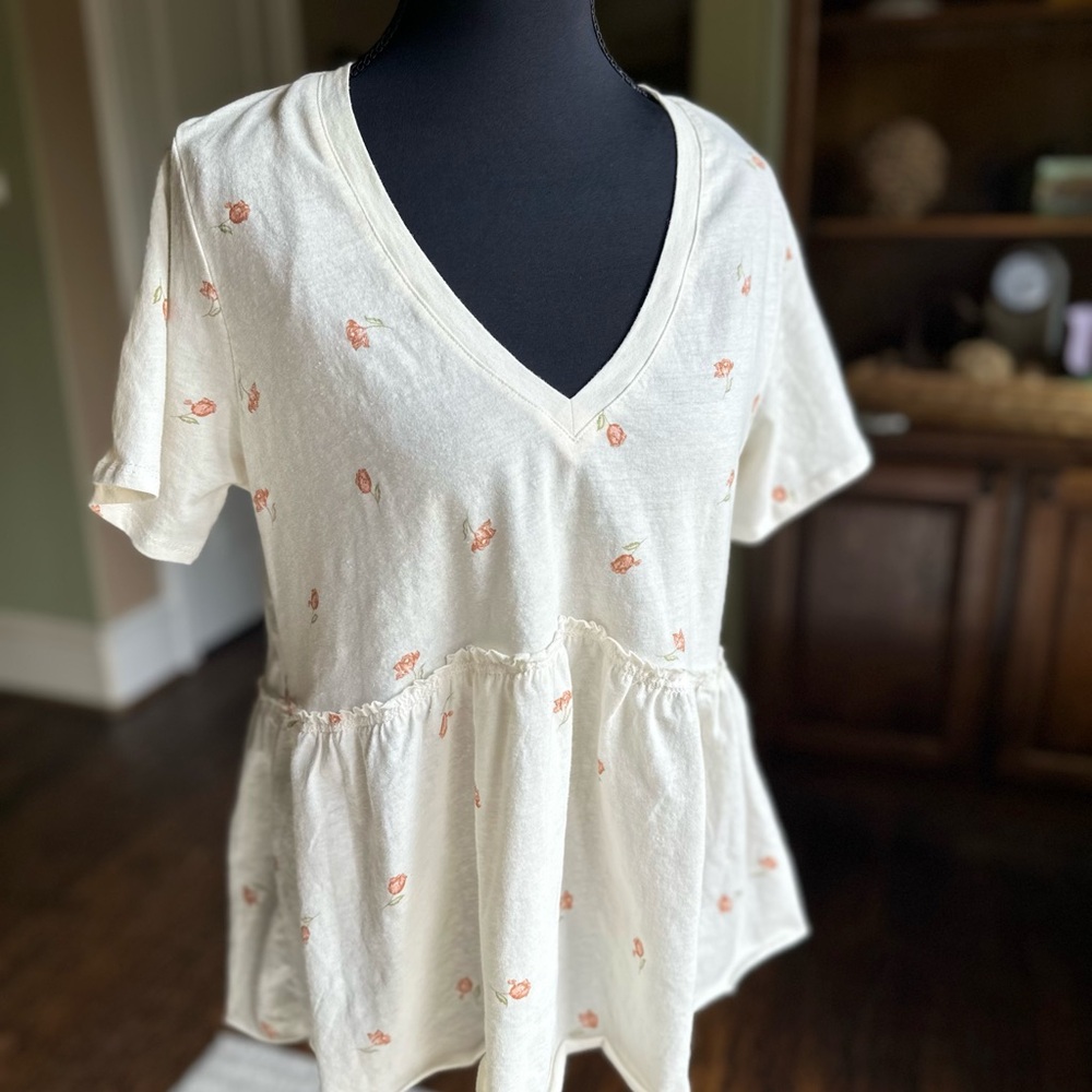 Coco+Jamison juniors Cream Peplum Top with Orange Accents